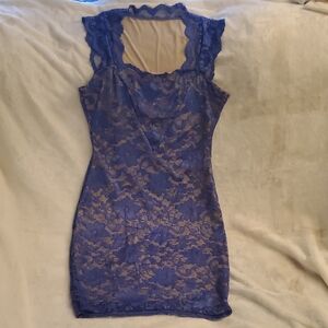Blue Lace Dress with Sheer Back